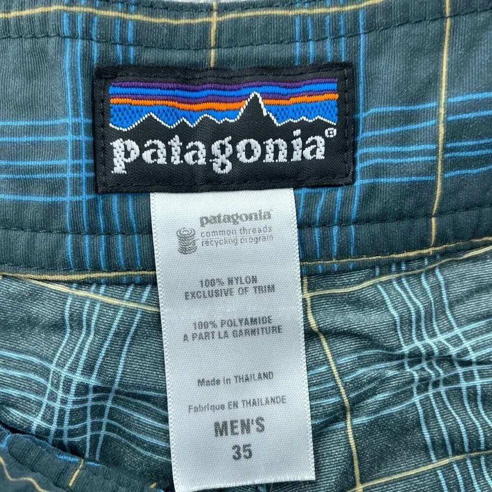 Patagonia Mens Plaid Swim Shorts 35 Nylon Blue & Yellow Drawstring Waist 2569 - Picture 3 of 9